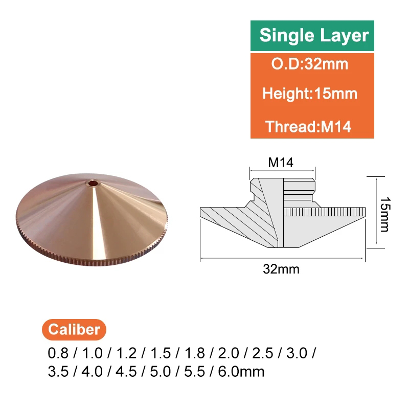 Diametro della testa di taglio laser in fibra 32 mm più ugello per saldatrice CNC diametro singolo e doppio strato 0,8-6,0 filettatura 14 mm