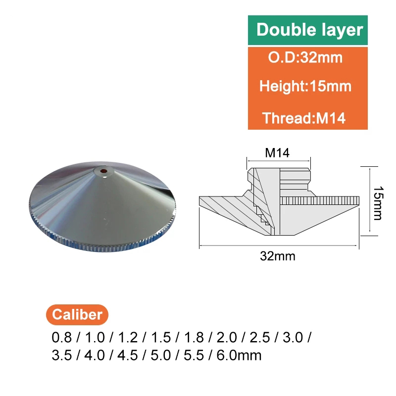 Diametro della testa di taglio laser in fibra 32 mm più ugello per saldatrice CNC diametro singolo e doppio strato 0,8-6,0 filettatura 14 mm