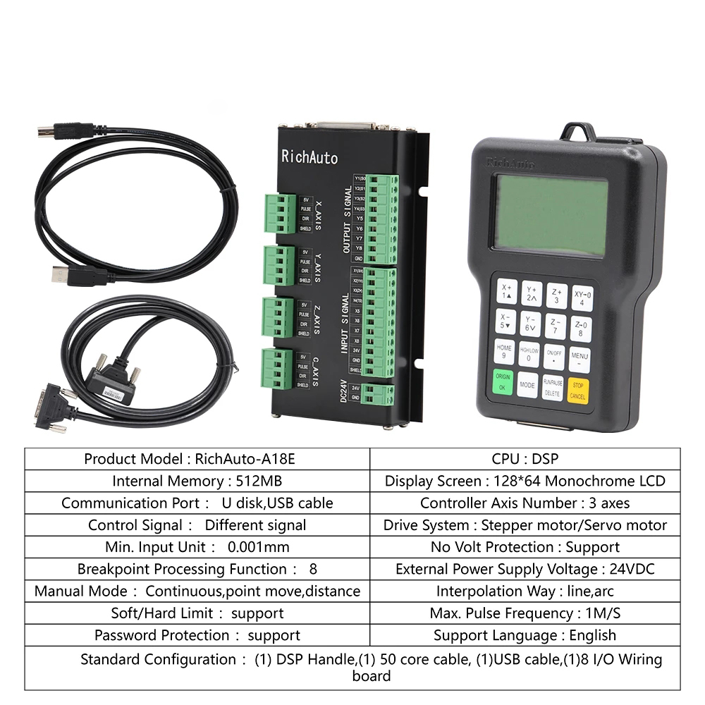 Versione inglese del controller RichAuto DSP A11 DSP utilizzata per la macchina del router di CNC